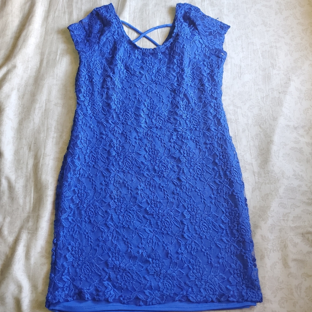 TMG New York Royal Blue Lace Dress Crisscross back